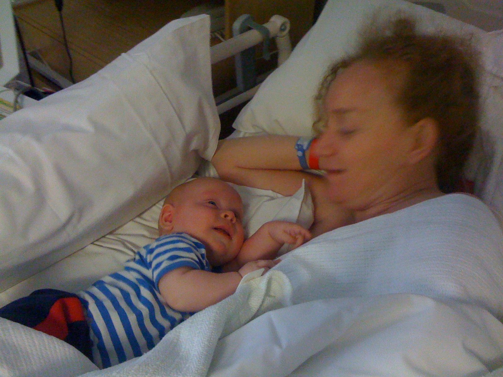 in the hospital bed with baby